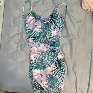 Forever 21 Floral bodycon dress with runched open back and cinched waist!